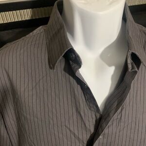 Gray Casual Button Down Shirt with Subtle Stripes